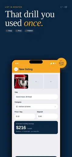 Renti-Fi app screen for creating a new rental listing